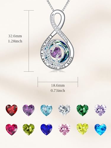 TOUPOP Birthstone Necklace for Women 925 Sterling Silver Moon and Star Pendant Necklaces I Love You to the Moon and Back Jewelry Anniversary Birthday Gifts for Her Wife Girlfriend Mom - color: 02-Feb-Amethyst