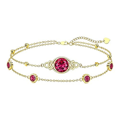 Midari 18K Gold Irish Infinity Celtic Knot Birthstone Layed Anklet Bracelet with 12 Months Birthstone Birthday Jewelry Gifts for Women Mom - color: 07-Ruby, size: Anklet 9"-11"