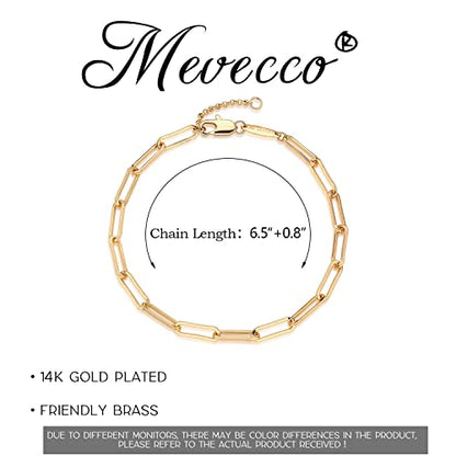 MEVECCO Dainty Chain Bracelets for Women, Layered and Charm Styles | 14K Gold Plated Brass, Select Cubic Zirconia Accents, Single and Multi-Row Structures for Refined Everyday Wristwear - style: Paperclip Chain S
