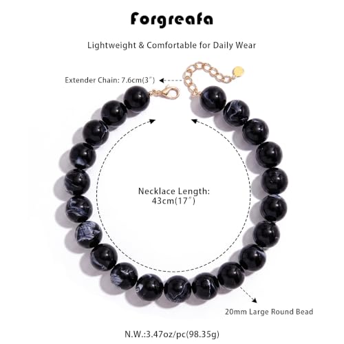 Chunky Beaded Necklace for Women Trendy Boho Collar Statement Necklace Large Round Resin Beads Choker Necklaces Summer Beach Jewelry Gifts - color: Black
