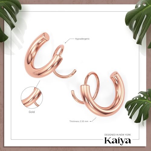 Spiral Hoop Twist Double Earrings - 14K Helix Spiral Earrings, Double Piercing Earrings, Faux Double Hoop Earrings, Tiny Twist Earrings for Women - color: Rose Gold - 2.5mm