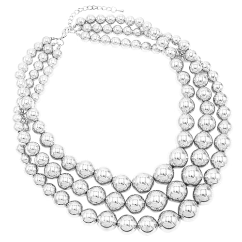 Rosemarie & Jubalee Women's 3 Colorful Multi Strands Simulated Pearl Necklace And Earrings Jewelry Gift Set, 18"+3" Extender - color: Polished Silver Tone