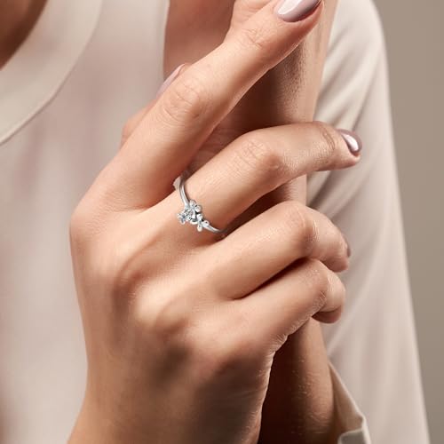 AeraVida Sterling Silver Floral Cluster Ring – Dainty Petite Flower Stacking Band for Women (.925) with Oxidized Finish – Minimalist Silver Flower Ring for Daily Wear and Layering - size: 8