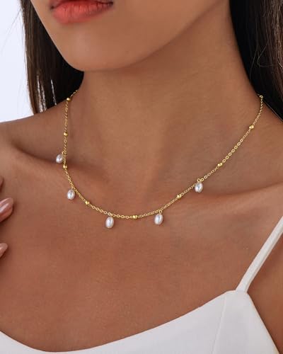 Pearl Necklaces for Women Trendy 14k Gold Plated Cubic Zirconia Pearl Pendant Necklace Valentines Day Wedding Birthday Mother's Day Gifts Dainty Gold Necklace for Women - color: Style 7 - Gold Necklace