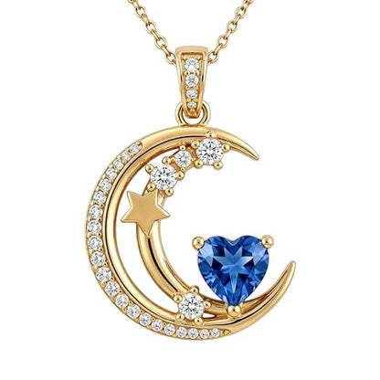 Midari 18K Gold Moon Star Necklace Moon Star Pendant Necklace with 12 Months Birthstones Moons Jewelry Gifts for Women Mom Her - color: 09-September