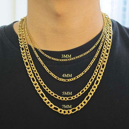 Stainless Steel Figaro Link Chain Necklace For Men Women, 3mm 4mm 5mm 7mm Width, 18k Gold Plated 18 20 22 24 Inch Figaro Chain, No Tarnish Durable Waterproof Jewelry - color: 4MM Gold, size: 22inches