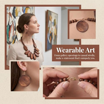 Coiris Chunky Wooden Necklace and Earring Set for Women Boho Statement Jewelry Ethnic Accessories - color: Brown
