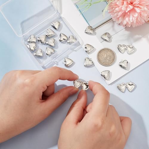 UNICRAFTALE about 20Pcs Photo Pendants Heart Locket Pendants Heart Memory Locket Charms 12.5mm Metal Heart Charms Photo Locket Necklace Pendants for Jewelry Making Charms