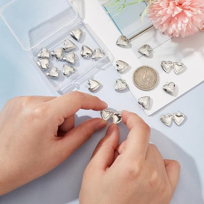 UNICRAFTALE about 20Pcs Photo Pendants Heart Locket Pendants Heart Memory Locket Charms 12.5mm Metal Heart Charms Photo Locket Necklace Pendants for Jewelry Making Charms