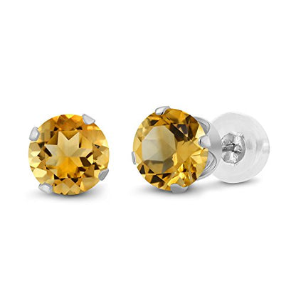 Gem Stone King 14K Gold Gemstone Birthstone Stud Earrings For Women Men | 4MM Round Cut | Solitaire Gold Studs with Secure Backs | Fine Jewelry for Her Him Mom Dad Wife - color: Citrine-November