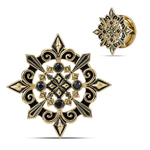 COOEAR Stainless Steel Star Ear Gauges, Vintage Gothic Ear Plugs and Tunnels, Fashion Ear Expanders. - color: S8776J, size: 1/2"(12mm)