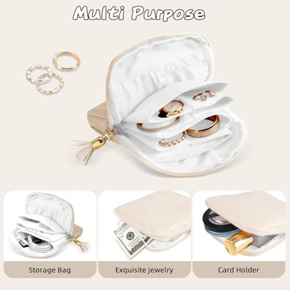 ZLFSRQ Travel Jewelry Case Organizer Small Jewelry Pouch Bag Mini Portable Jewellery Storage with Zipper for Bracelet Rings Earring for Women White