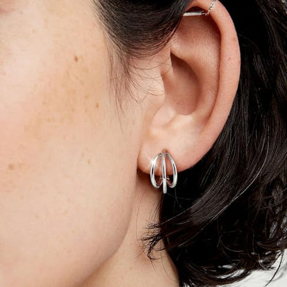 Me&Hz Gold Huggie Earrings Small Huggie Hoop Earrings for Women 14K Gold Plated Hypoallergenic Cubic Zirconia Huggies Mini Silver Hoop Earring for Women - color: Triple Hoops,Silver