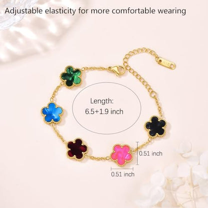 FLY FEI 18K Gold-Plated Four Leaf Clover Bracelet for Women,Adjustable lucky Bracelet Set Jewelry Gift-Hypoallergenic Charm for Birthdays, Wellness & Daily Wear - color: style08-Five colors
