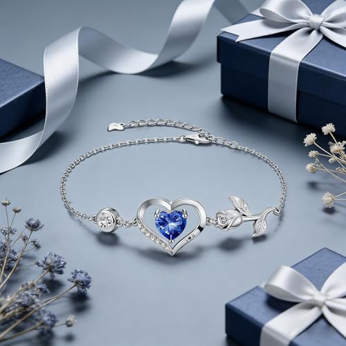 1CT Rose Heart Birthstone Bracelet for Women Love Gift - style: 09-Sept Sapphire Silver