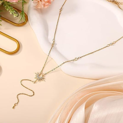 Lasso Necklace for Woman Gold And Pearl Lasso Necklace Exquisite Waterproof Adjustable Y Shaped Sun Necklaces Layered Pearl Lariat Necklaces Jewelry - color: gold