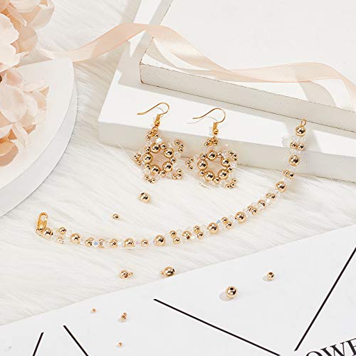 PH PandaHall 14K Gold Plated Spacer Beads, 300pcs Round Brass Beads 5 Size Metal Smooth Beads Seamless Ball Beads Long-lasting Little Beads for Summer Bracelet Necklace Jewelry DIY Crafts(2/3/4/5/6mm) - color: Gold