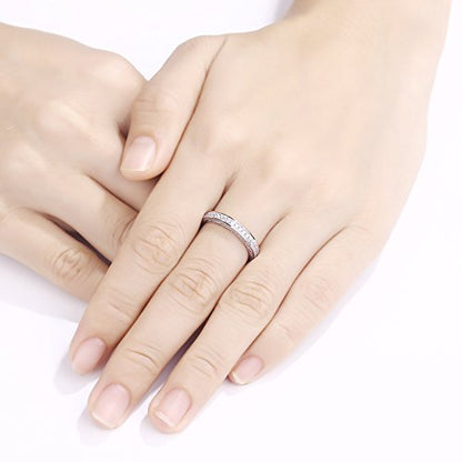 Newshe Jewellery Stackable Wedding Band Cubic Zirconia Engagement Rings for Women 925 Sterling Silver Eternity Anniversary Bridal Size 4-13