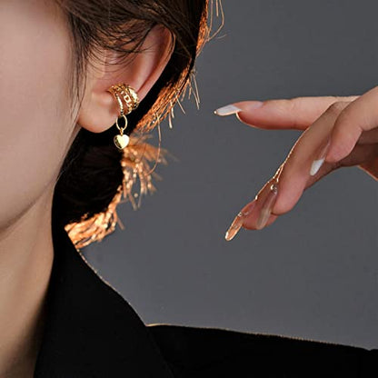 Oxidized 925 Sterling Silver Heart Motif Ear Cuff Earrings For Women, Non-Piercing Ear Cuff Jewelry Set Fashion Cartilage Helix CZ Earrings
