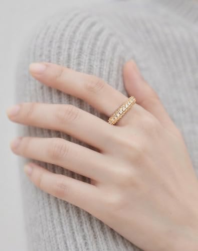 Bling Halo Stacking Ring for Men Women - 18k Gold Plated Stackable Cubic Zirconia Band - Created Diamond Iced Out Hip Hop Jewelry Gifts - color: Womens Style A-Gold Plated, size: 8