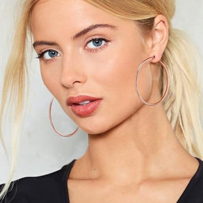 3mm Wide Large Hoop Earrings for Women Hypoallergenic 925 Sterling Silver Post Gold Earrings Lightweight Silver Hoop Earrings Oversize Big Gold Hoops 30/40/50/60MM - color: Rose Gold, size: 60mm