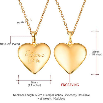 U7 Custom Photo Locket Necklace - Oval & Heart Shaped Locket - Gold/Silver/Rose Gold Personalized Image Necklaces for Women - color: 03-Gold I Love You, style: a. locket only
