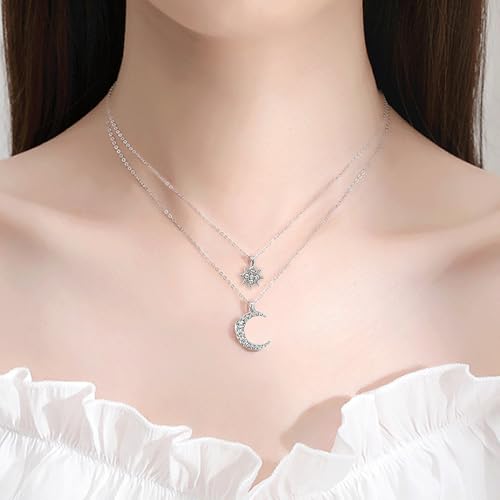 Silver Layered Star Moon Choker Necklaces for Women, Funky Rhinestone Moon Necklace Stars Choker Stacked Necklaces Jewelry