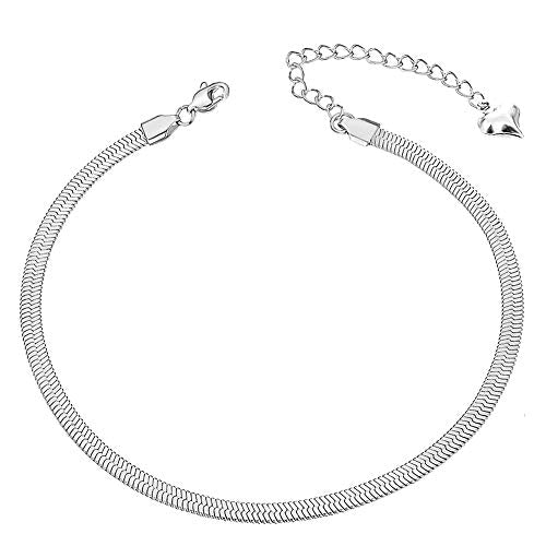 Gold Anklets for Women Waterproof,18K Gold Plated Anklet for Women Snake Chain Link Dainty Ankle Bracelets Summer Beach Jewelry - color: 3mm-Silver