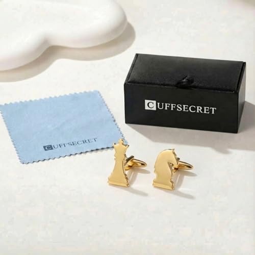 Men’s Chess Piece Cufflinks – Stainless Steel Game-Themed Cuff Links with Gift Box & Polishing Cloth – Available in Silver & Gold