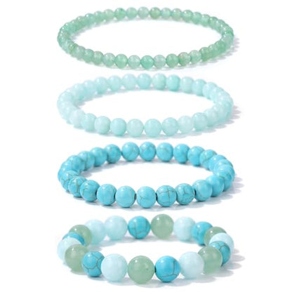 Vinswet 4pcs Beaded Bracelets for Women,Natural Healing Crystal Gemstones Bracelet,Anxiety Stress Relief Bracelet Handmade purple Jewelry Gifts for Women - color: Green Aventurine&Amazonite&Green Turquoise