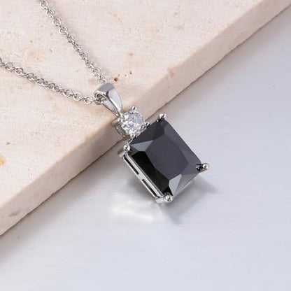 CiNily Rectangular Crystal Necklace for Women Trendy, Pendant Necklace with Chain 14K White Gold | Gold Plated Multicolor Birthstone Pendant Necklaces Boho Jewelry for Christmas Birthday Wedding - color: Silver-Black cz