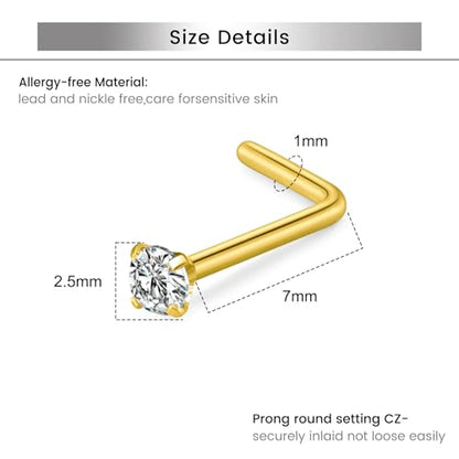 Briana Williams 18G 20G Nose Rings for Women Nose Piercings Nose Rings Hoops Nose Studs Surgical Steel Nose Ring Silver Gold Nose Piercing Jewelry - color: D1 -18g, gold