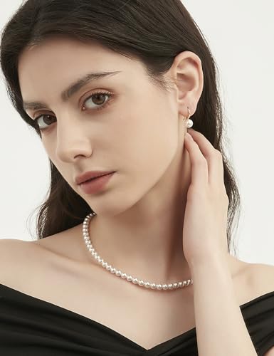 Mameloly Pearl Earrings for Women Leverback Dangle Trendy Simulated Pearl Drop Earrings 14K Gold Plated Sterling Silver 925 Cute Jewery for Women - color: 14K Gold Plated Hook