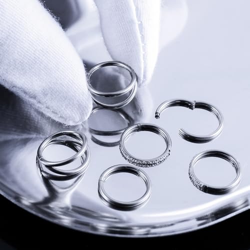 14G 16G 18G Surgical Steel Nose Septum Rings Hoops - Stainless Steel Segment Nose Rings Hoop Helix Cartilage Clicker Daith Tragus Sleeper Hoop Earrings for Women Men 6mm 8mm 10mm 12mm - color: Silver Plated 6PCS, size: 14g 10mm