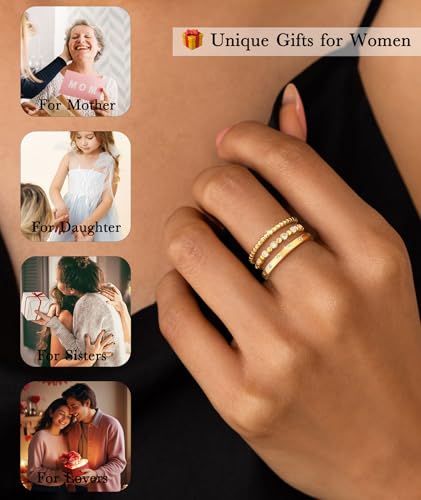 KAERUN Stackable Gold Rings for Women Non Tarnish Dainty 14K Gold Plated Stacking Rings Cubic Zirconia Thumb Ring Set Trendy Statement Wedding Bands Promise Engagement Rings for Women Size 6-10 - style: stack-B