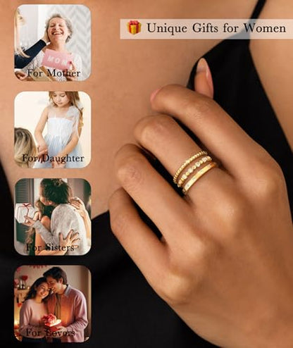 KAERUN Stackable Gold Rings for Women Non Tarnish Dainty 14K Gold Plated Stacking Rings Cubic Zirconia Thumb Ring Set Trendy Statement Wedding Bands Promise Engagement Rings for Women Size 6-10 - style: stack-B
