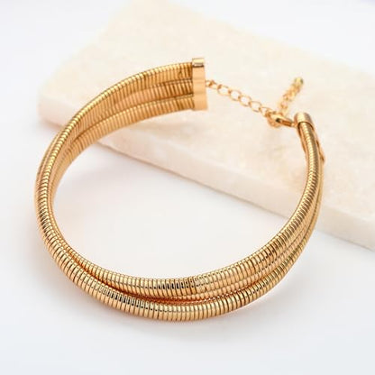 Chunky Gold Choker Necklace for Women, 14K Gold Plated Snake Chain Statement Necklace Triple Twsited Layered Choker Necklaces Jewelry Gifts - style: 3 LAYER/14K GOLD