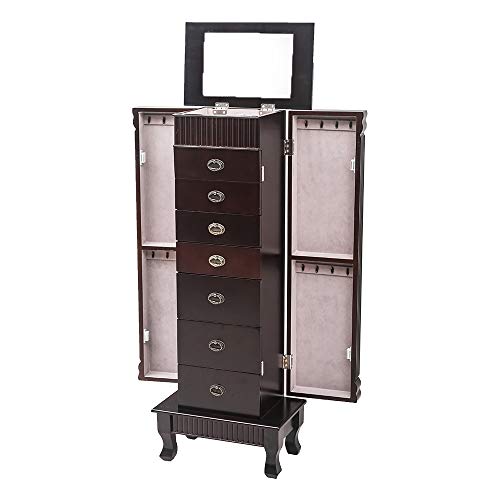 Vasitelan Large Standing Jewelry Armoire Cabinet Chest with Drawers,Jewelry Box Storage Organizer with Top Flip Mirror, Retro Standing Wood Jewelry Cabinet (Style 5-7 Drawers) - color: Style 5-7 Drawers