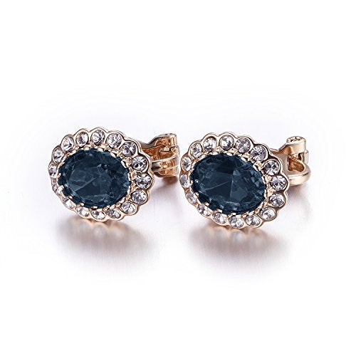 Yoursfs Vintage Crystal Clip On Earrings For Women Platinum Plated Rhinestone Clip On Earrings Non Pierced Oval Shap Cubic Zirconia Earring Hypoallergenic Jewelry - style: Navy Blue Stone Earrings