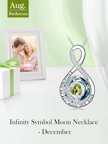 TOUPOP Birthstone Necklace for Women 925 Sterling Silver Moon and Star Pendant Necklaces I Love You to the Moon and Back Jewelry Anniversary Birthday Gifts for Her Wife Girlfriend Mom - color: 08-Aug-Peridot