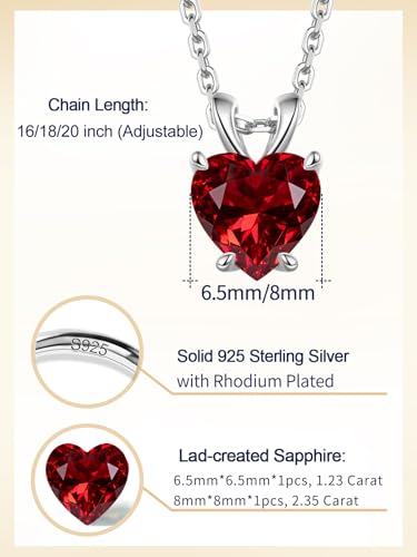 CYW Genuine Sapphire/Emerald/Ruby/Moissanite Necklace for Women, Really Authentic Solid 925 Sterling Silver, 16"/18"/20" Adjustable Chain, Anniversary Mother's Day Valentines Gift - color: Ruby - Heart - White Gold, size: 6.5mm