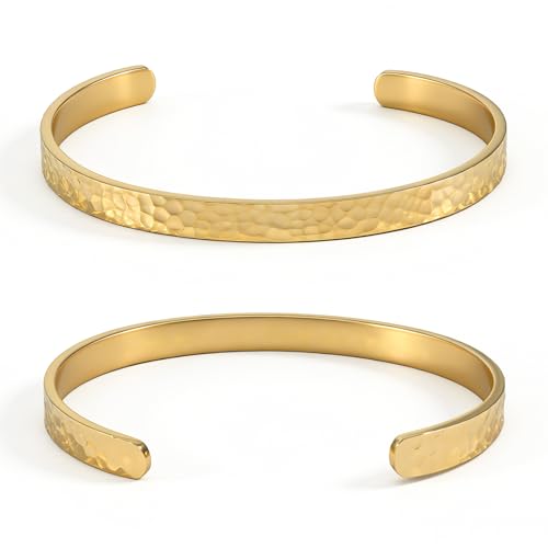 Inspirational Bible Verse Cuff Bracelet for Women, 18K Gold Plated Hammered Bangle, Christian Faith Jewelry Gift, Adjustable Non Tarnish - color: Without Scripture-Hammered Gold