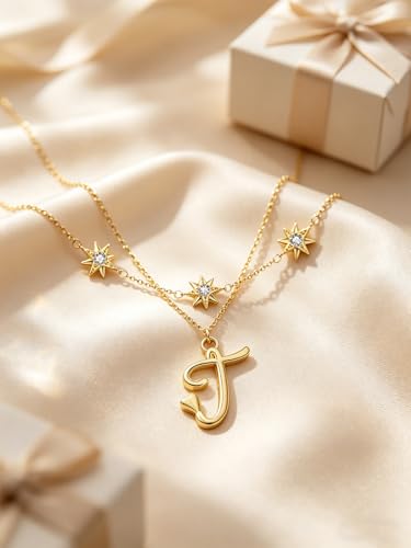 14K Gold A-Z Initial Lette Necklace Star Choker Women Necklace | Personalized Initial Jewelry, Meaningful Name Letter Gift for Women Wife Mom Friend, Perfect Present For Birthday/Anniversary - style: 14K Gold-T