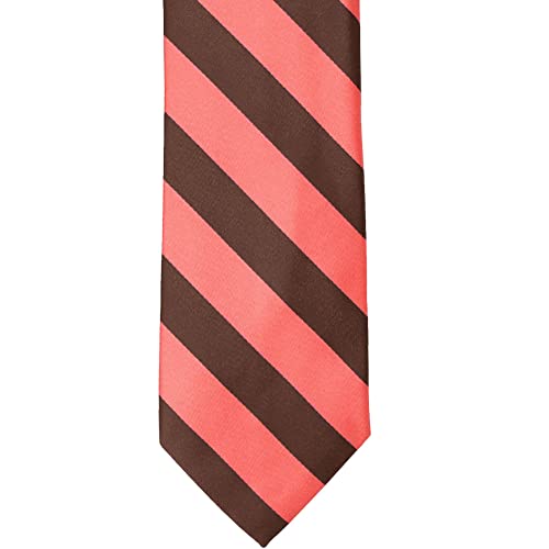 tiemart Men's Striped Tie Standard Length - color: Bright Coral and Brown