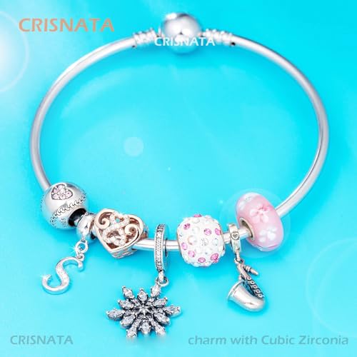 26 Letter Pendant Charms, Polished 925 Sterling Silver Complete Initial A-Z Dangling CZ Stone Alphabet Beads, fits European Bracelet Necklace, Gift for Mother/Father/Daughter/Son/Sister/Aunt - color: Letter S CZ Pendant Charm