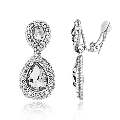 Spinningdaisy Clip On Earrings for Women | Non Pierced Earrings for Wedding - color: Tear Drop Clear
