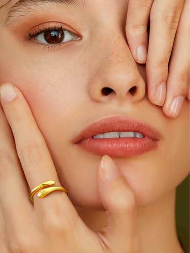 Bestyle Silver Birthstone Ring for Women, Dainty Sterling Silver Teardrop Ring Open Adjustable Band Ring, Love Statement TOI et Moi Ring Promise Ring for Her - color: 00. Gold Teardrop