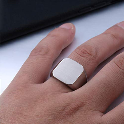 Stainless Steel Signet Ring for Men Solid Square Biker Rings Matte Brushed/Polished Finish - color: Brushed, Silver