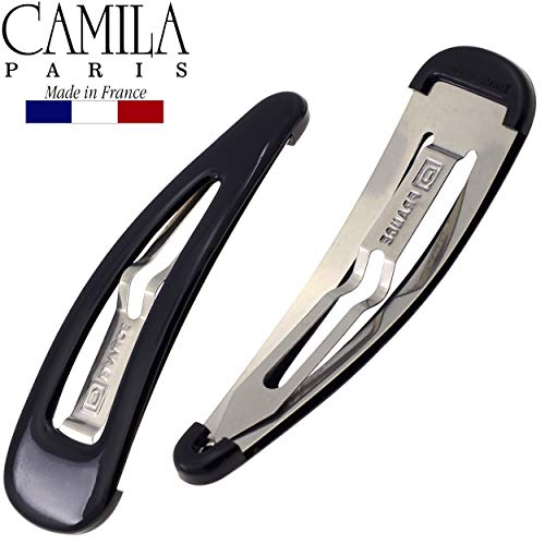 Camila Paris AD90/2 French Hair Barrettes Clips, Snap Hair Slides Clic Clac for Women, Styling Girls Side Slide-in Metal Snap Pin Hair Accessories for Women. Strong Hold, No Slip Grip, Made in France - color: Black 3"