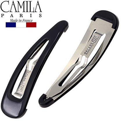 Camila Paris AD90/2 French Hair Barrettes Clips, Snap Hair Slides Clic Clac for Women, Styling Girls Side Slide-in Metal Snap Pin Hair Accessories for Women. Strong Hold, No Slip Grip, Made in France - color: Black 3"